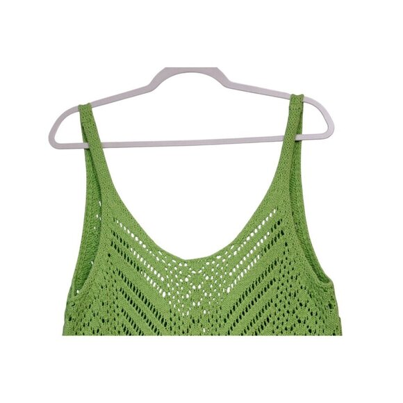 Abercrombie Fitch Tank Medium Open Knit Crochet Green Cotton Beach Preppy Boho - Picture 2 of 11